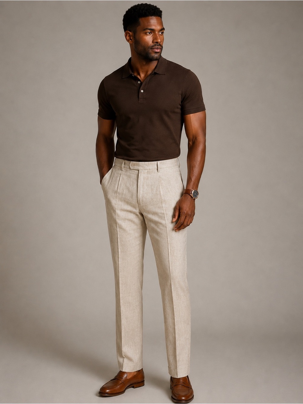 Vintage Jos. A. Bank 100% Linen Relaxed Fit Pleated Cuffed Loose Cream Pants